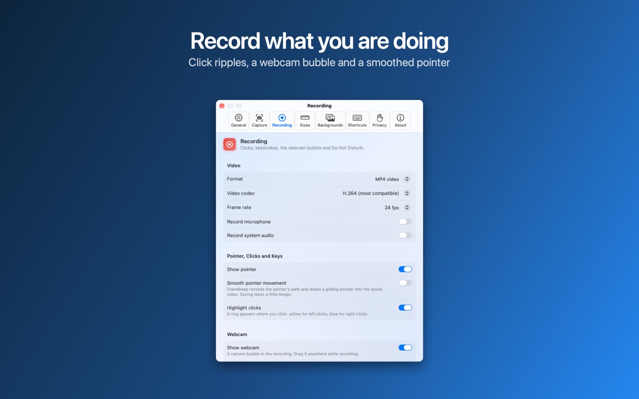 Settings, Recording
